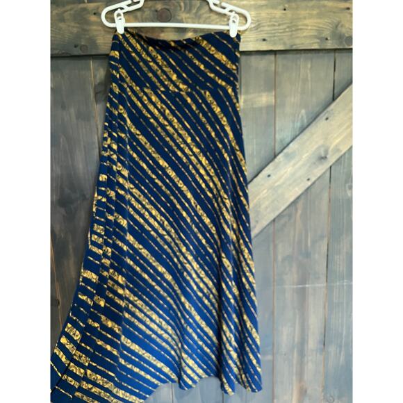 Lularoe Maxi Skirt Womens Medium Navy Blue Yellow Long Boho Stretchy Fall - Picture 7 of 7